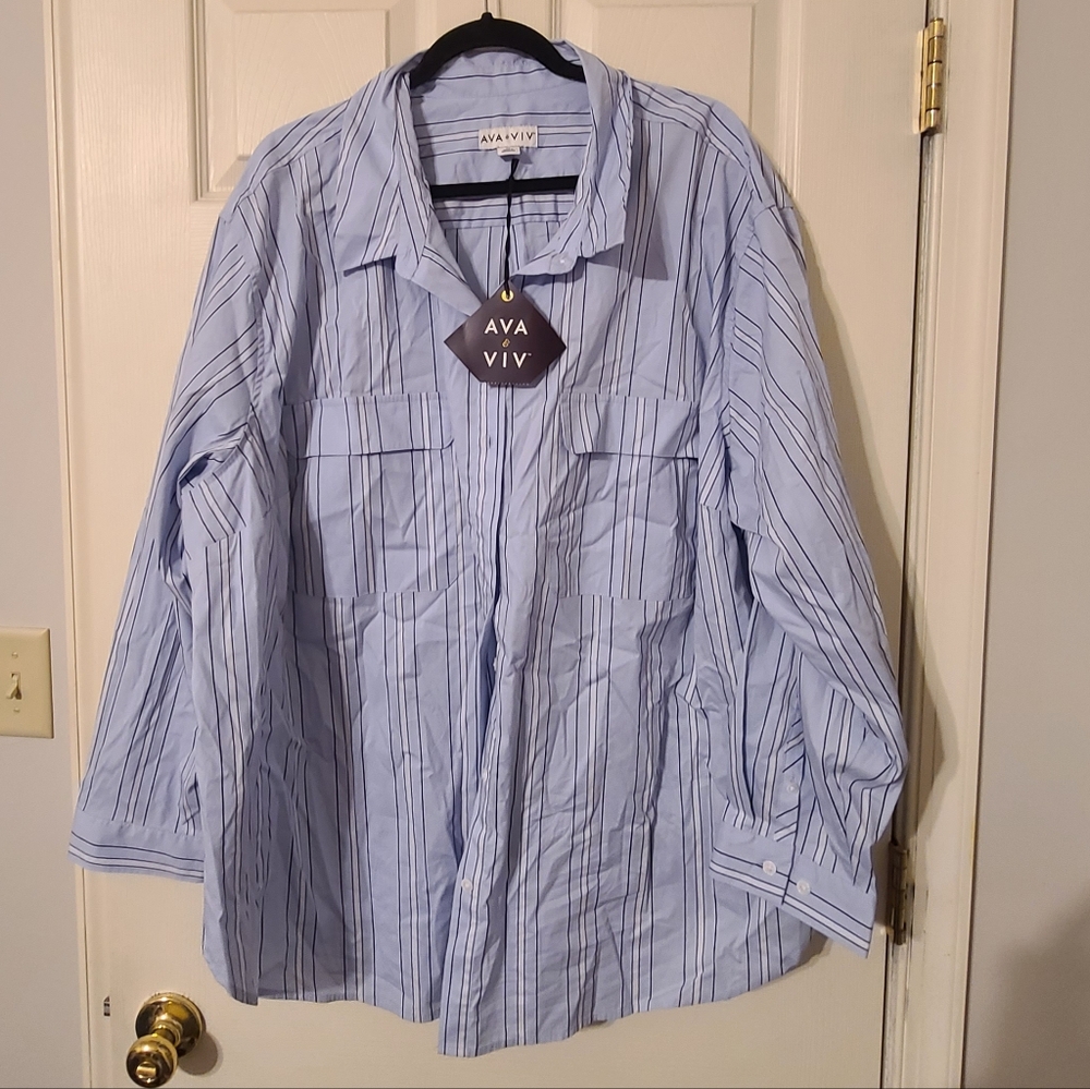 Ava & Viv Light Blue Striped Button Front Shirt